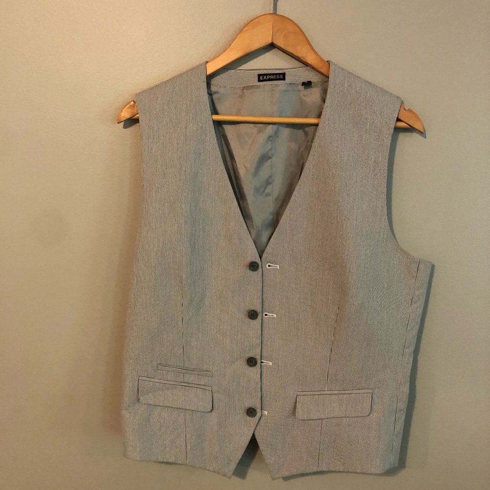 Express Grey and White Striped Vest